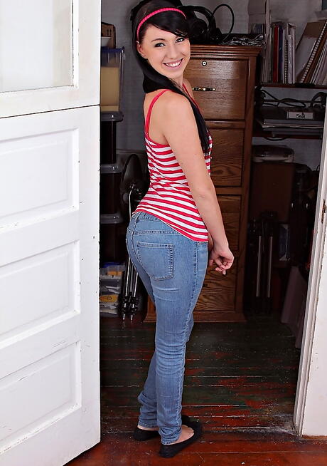 Svelte american young Megan Piper uncovering tiny tits and vagina 